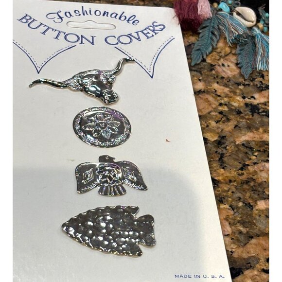 Other - Fashionable Silver-Tone Button Covers Set Of 20 With Western & Nature-Themed Des